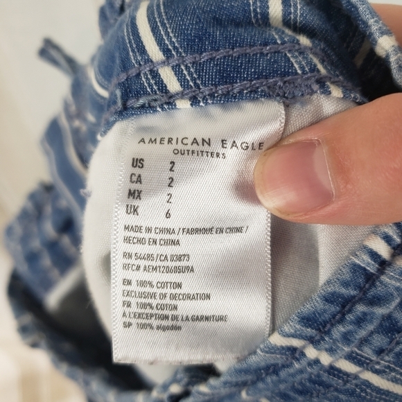 American Eagle Paper Bag‎ Shorts Blue Striped Size 2 - Picture 5 of 6